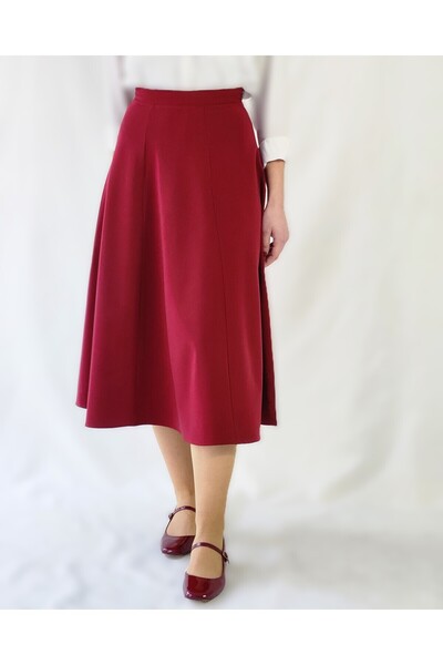 YAXİ Bordo Six Pieces Woven Maxi Bell Skirt