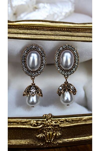 MIRADA JEWELRY Vintage Pearl Zircon Stone Baroque Earrings