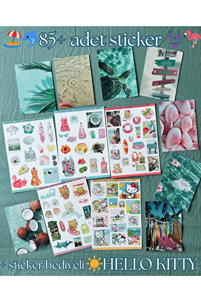 merccuri crafts Hello Kitty 5'li sticker + 8'li yapışkanlı dekoratif kağıt se...
