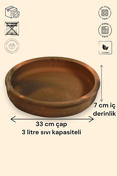 AdenArt 3'lü Toprak Güveç-fırın Tepsisi-pişirme Kabı Seti 37 Cm- 33 Cm -28 Cm