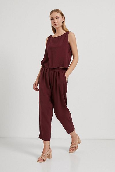 Arma Life Bluză de vară pentru damă Pantaloni largi Costum din două piese roșu Claret