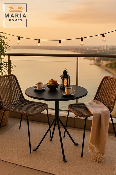 MARIA HOMES Modern Black Round Metal Café Table with Tripod Base