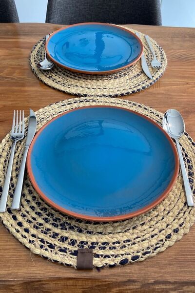 AdenArt 6'lı Toprak Servis Tabağı Mavi