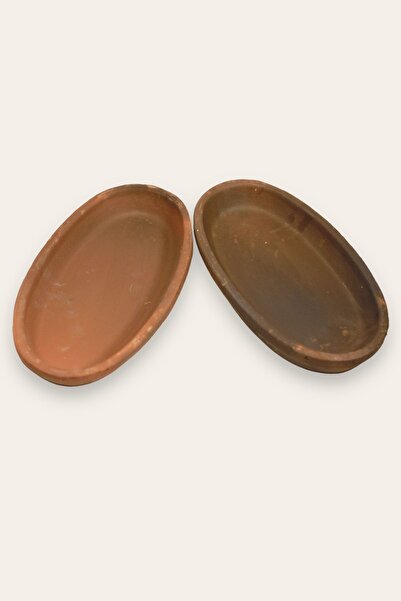 AdenArt 2'li Toprak Sırsız Oval Balık Güveci Pişirme Tavası 30x15x4