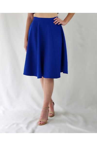 YAXİ Women's Sax Blue Six Piece Woven Knee Length Bell Skirt