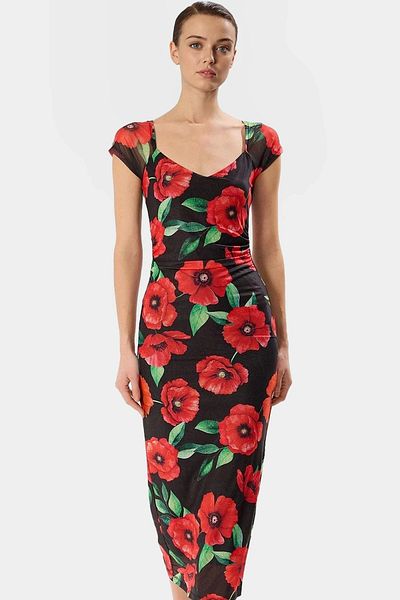 PayBuy Short Sleeve Midi Length Bodycon Polka Dot Polyester Dress High Quality Comfortable to Wear and Stylish