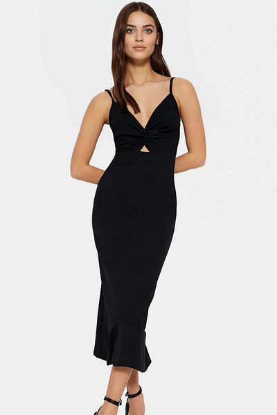 PayBuy Midi Length Knitted Crepe Dress V-Neck Cut Out Detail Durable Material Professional Appearance Comfortable and Stylish