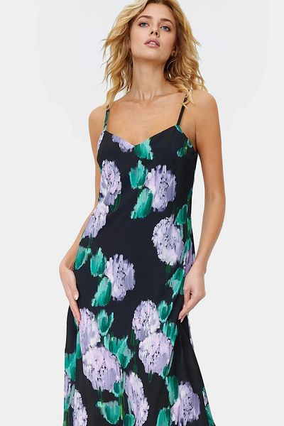 PayBuy Maxi Multi Floral Print A-Line Satin Dress Premium Quality Zarifane Design for Summer Season