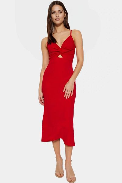PayBuy Midi Length Knitted Crepe Dress V-Neck Cut Out Detail Durable Material Professional Appearance Comfortable and Stylish