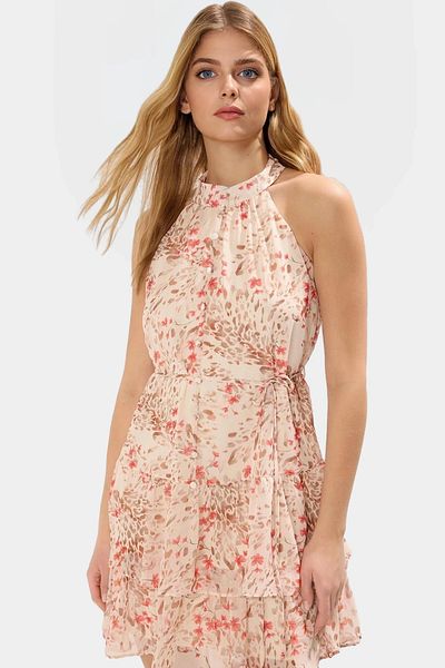 PayBuy Floral Pattern Halter Neck Mini Dress Lightweight Polyester Fabric Summer Casual Stylish Look
