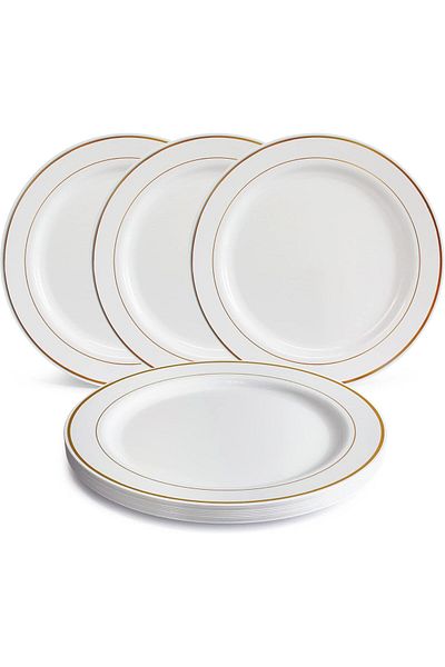 alenked Porcelain Look Gold Gilded Plastic Plate 19 cm Set of 6