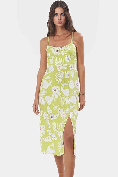 PayBuy Floral Pattern a Line Midi Dress Summer Woven Fabric Comfortable for Daily Wear
