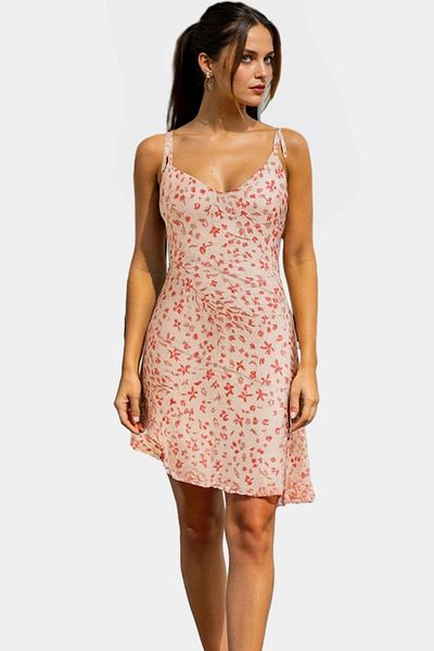 PayBuy Asymmetrical Mini Dress Knitted Fabric Floral Pattern Casual Style Distinguished Material