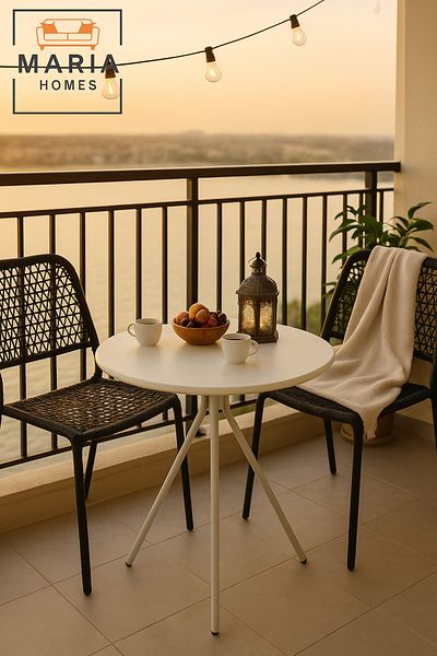 MARIA HOMES Modern White Round Metal Café Table – Minimalist 3-Leg Design for Indoor & Outdoor Use