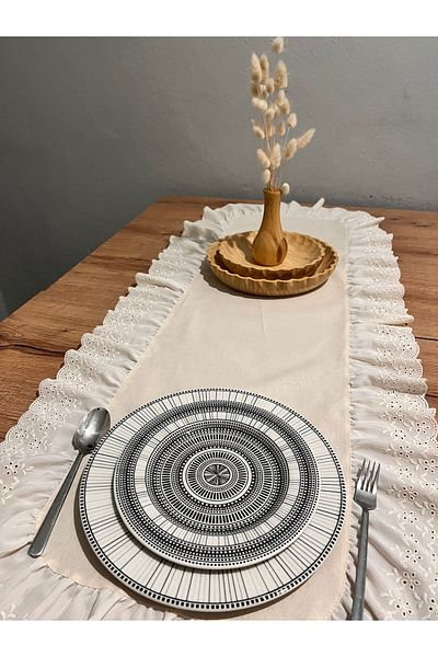 NURGİTA HOME Φυσικό Ακατέργαστο Λινό Φιστό Βολάν Οβάλ Κορσέ 45x115