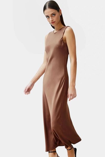 PayBuy Satin Maxi Dress Woven Fabric Boat Neck Straight Cut Summer Professional Appearance Comfortable Use