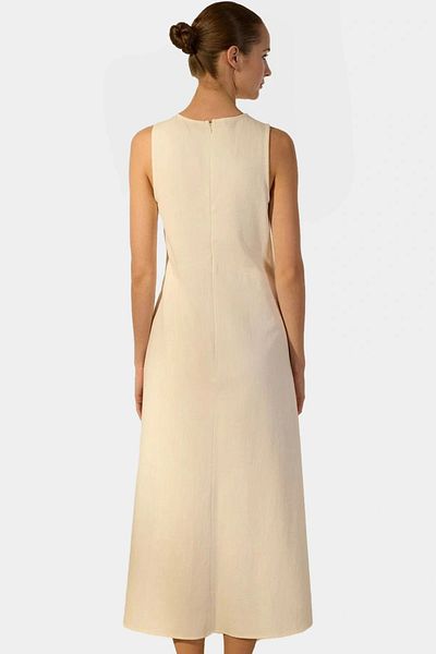 PayBuy Summer Midi Linen Blended Dress Stitching Detail Shift Mold Premium Quality