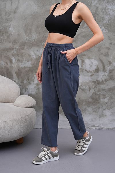 BigBrossBoutique Smoked Linen Blend Daily Comfortable Fit Women's Trousers