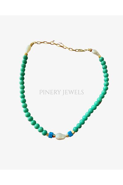 Pinery Jewels Turquoise Stone Large Beaded Summer Women's Necklace – Modern and Stylish Design
