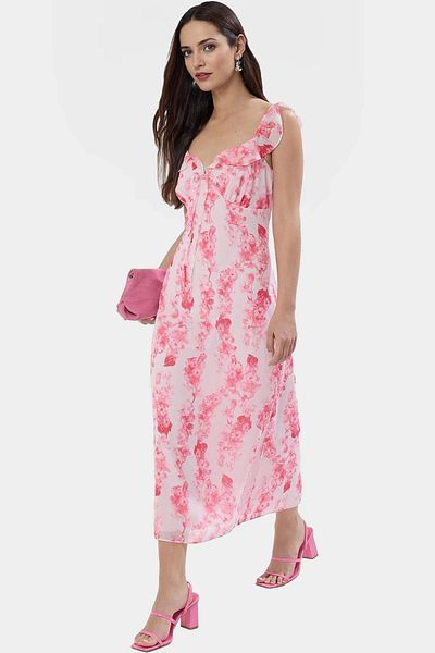 PayBuy Summer Floral a Line Midi Dress 100% Polyester Woven Fabric Carefully Selected Perfect Fit