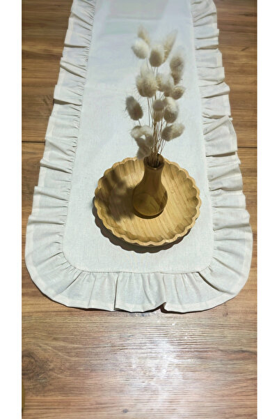 NURGİTA HOME Fırfırlı keten runner vintage 40x110 cm