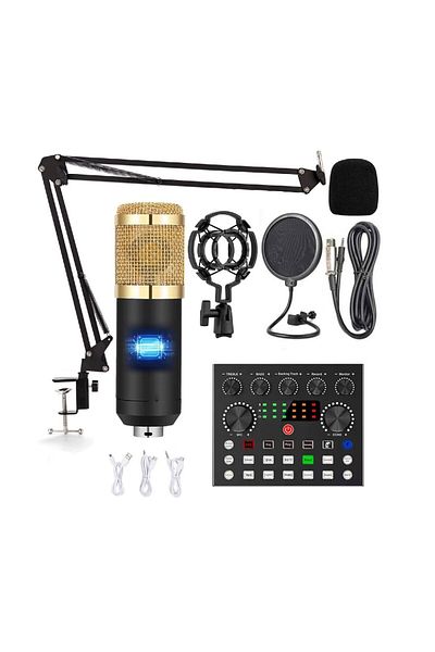 divendi-ro Condenser microphone set with mixer sound card, black-golden