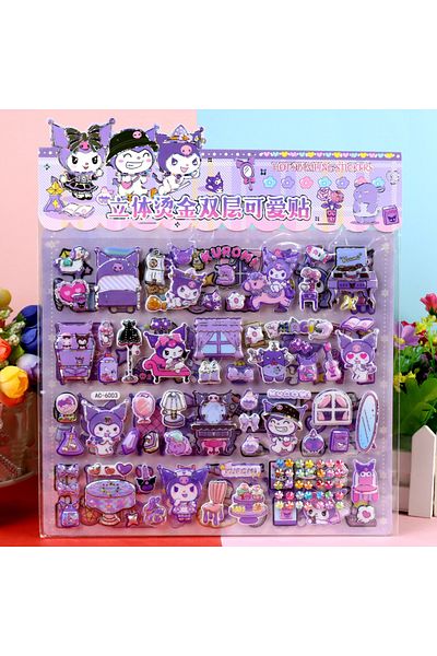 Miniso Kuromi Purple Sanrio Cartoon Double Layered 3d Kuromi Melody Home Stickers Large Bubble Stickers