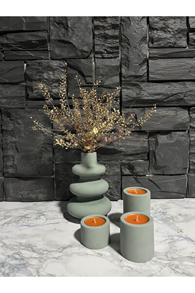 ERGİNCİ HOME Βοημικό Στυλ Σκανδιναβικό Βάζο με 1 Στριφτό Σχέδιο και 3 Κηροθήκ...