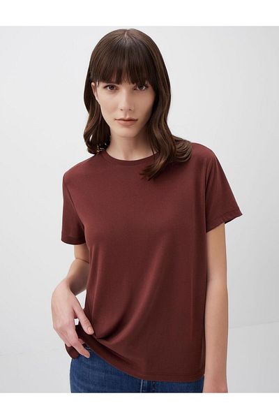 Jimmy Key Brown Straight Cut Crew Neck Short Sleeve Basic T-Shirt