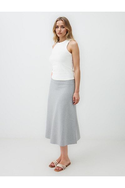 Jimmy Key Gray Melange Regular Waist Elastic Waist Knitted Midi Skirt