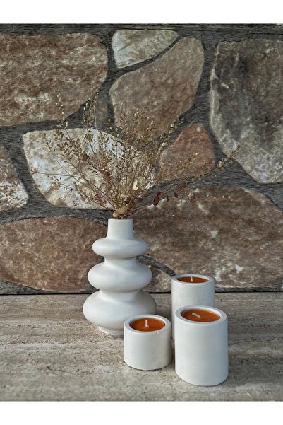 ERGİNCİ HOME Bohem Tarz BEYAZ Iskandinav 1 Twist Vazo 3 Mumluk Hediyelik Pint...