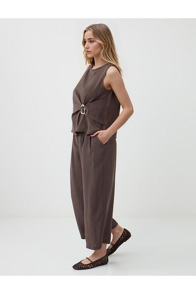 Jimmy Key Bitter Brown Relaxed Fit High Waist Wide Leg Short Woven Trousers