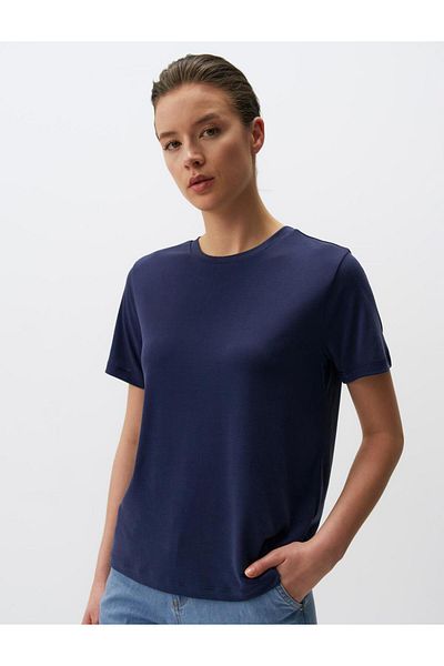 Jimmy Key Navy Blue Straight Cut Crew Neck Short Sleeve Basic T-Shirt