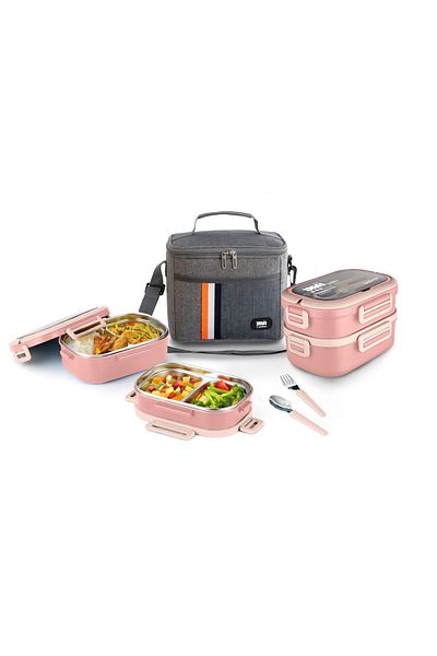 YAH Creation Yah Premium 2layer Stainless Steel Bento Lunch Box Leakproof With Cutlery & Thermal Bag 1.65 L