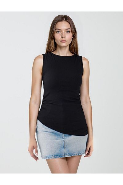 Jimmy Key Black Slim Fit Boat Neck Sleeveless Knitted Blouse