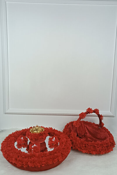 AZREN STORE Aynalı VİP Kına Gecesi Tepsi ve Sepeti, Kırmızı Çiçek Süslemeli ,...