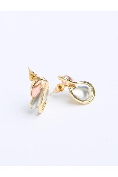 Jimmy Key Silver Color Asymmetric Modern Form Earrings