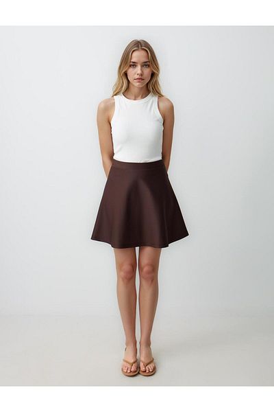 Jimmy Key Brown comfortable cut elastic waist normal waist knitted mini skirt