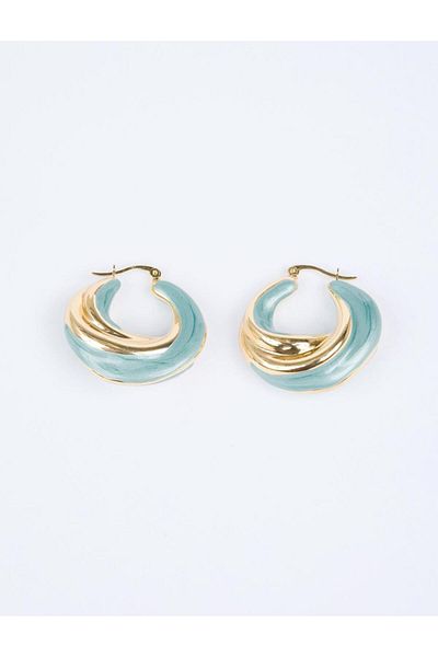 Jimmy Key Green Spiral Detailed Enamel Hoop Earrings