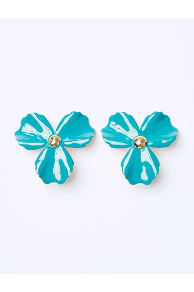 Jimmy Key Shiny Elegant Earrings with Green Flower Figure