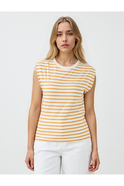 Jimmy Key White 100% Cotton Crew Neck Striped Knitted T-Shirt