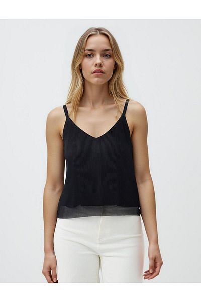 Jimmy Key Black Straight Cut Strap V Neck Knitted Blouse