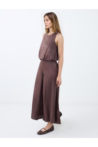 Jimmy Key Bitter Brown High Waist Loose Wide Leg Short Woven Trousers