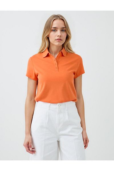 Jimmy Key Tricou tricotat cu mânecă scurtă, portocaliu, cu croială dreaptă