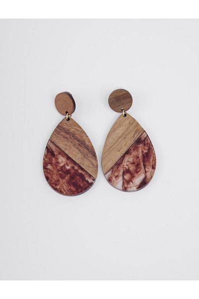 Jimmy Key Brown Round Figured Wood Earrings