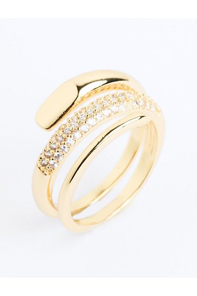 Jimmy Key Gold Color Shiny Stone Adjustable Ring