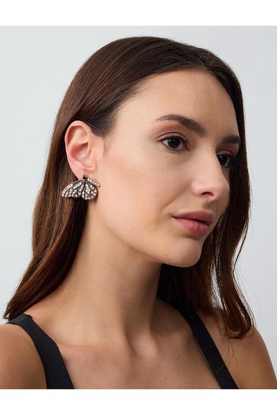 Jimmy Key White Butterfly Figured Stone Earrings