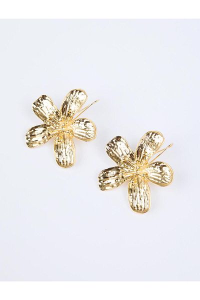 Jimmy Key Gold Color Flower Figured Texture Detailed Earrings