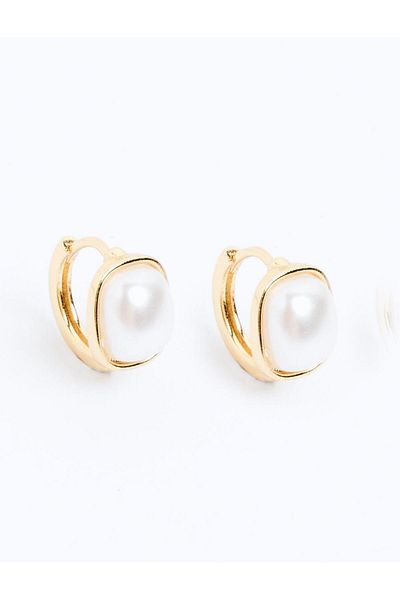 Jimmy Key Gold Color Pearl Detailed Shiny Elegant Earrings