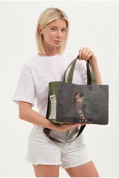 Lemoors Hibiscus Waxed Canvas Printed Khaki Color Design Bag